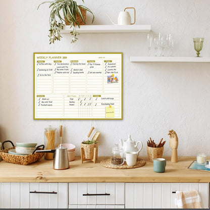 Gold Weekly Dry Erase Board for Wall,12"x16",Gold Metal Frame Weekly Planner Whiteboard for to Do List, Memo, School, Home, Office, Kitchen-GZ