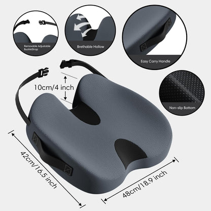 Large Memory Foam Seat Cushion for Office Chair, Car, Truck & Wheelchair - Sciatica, Coccyx & Tailbone Pain Relief Cushion for Long Sitting & Driving