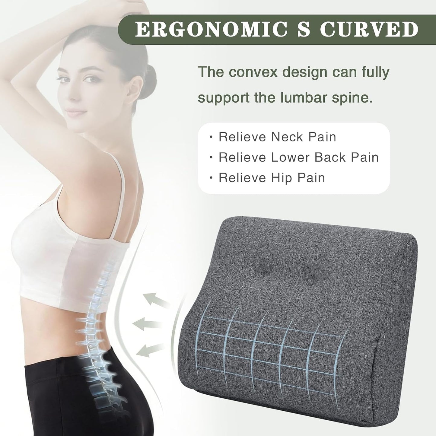 baibu Lumbar Support Pillow for Recliner, Large Memory Foam Dual-Layer Patent Design Back Support Cushion for Sofa & Gaming Chair, Ergonomic Lumbar Pillow with Machine Washable Cover, Brown
