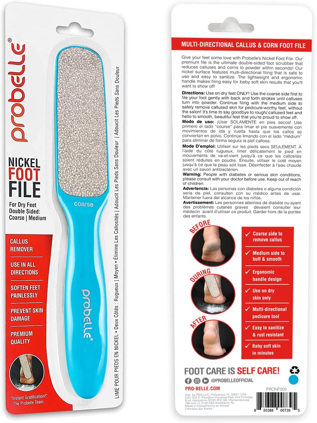 Probelle Double Sided Multidirectional Nickel Foot File Callus Remover - Immediately Reduces calluses and Corns to Powder for Instant Results, Safe Tool (Dark Grey)