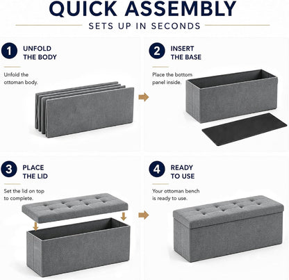 ALASDO Storage Ottoman Footrest Stool Small Ottoman with Storage Foldable Ottomans Foot Rest Footstool Bench for Living Room 17x13x13inches Grey