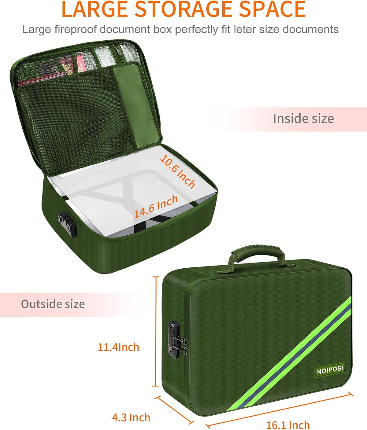 Noiposi Fireproof Document Box with Lock 5200℉-8 Layer