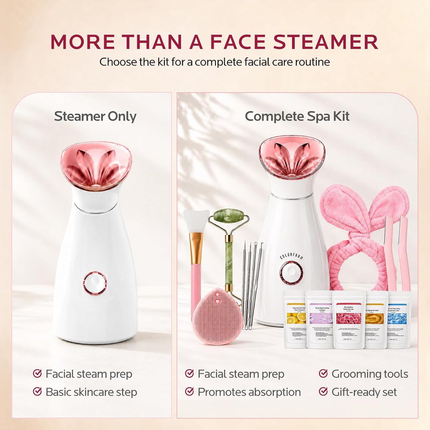 Colorfarm Facial Steamer Spa Kit with 17 Skin Care Tools for Home Spa