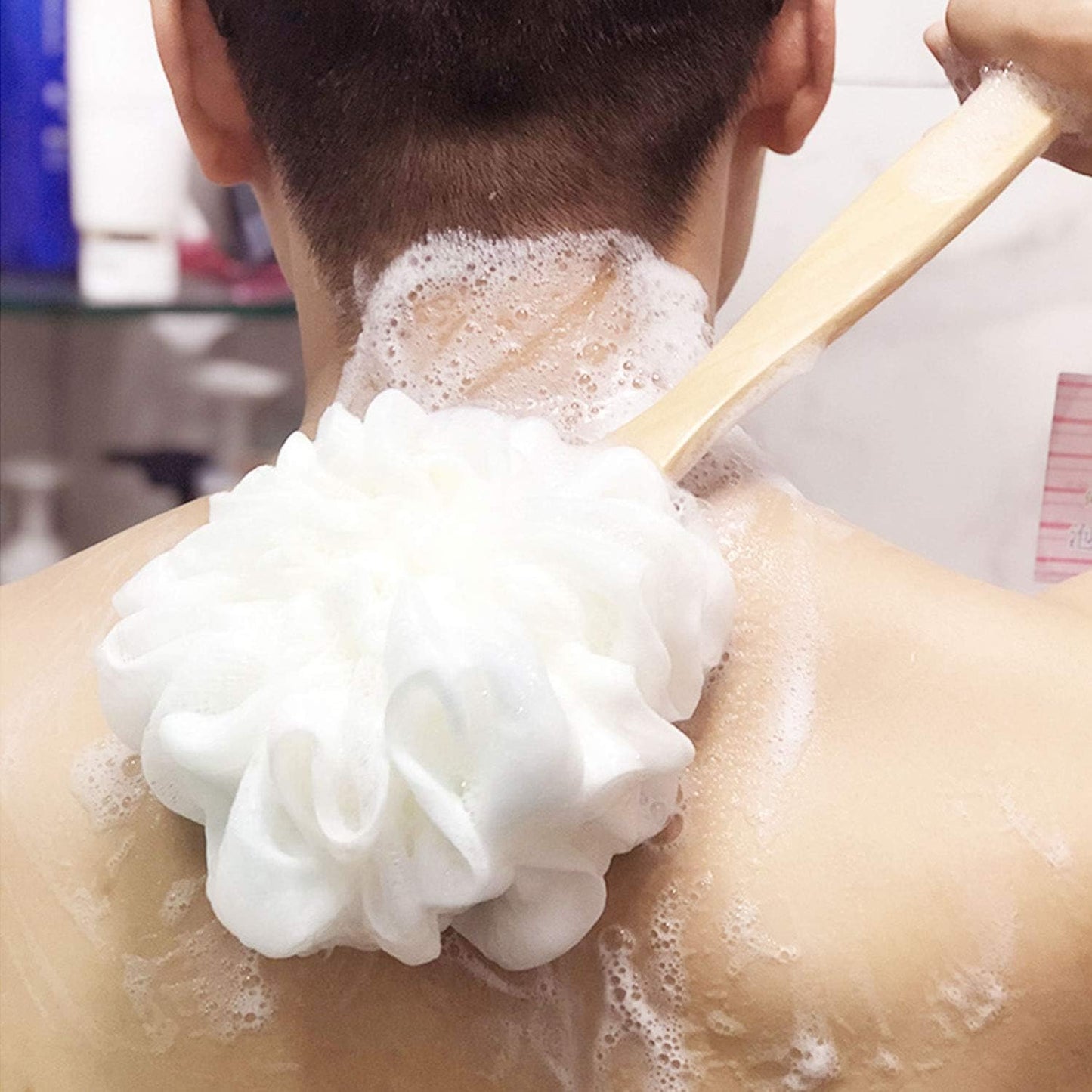 Back Scrubber for Shower & Body, Long Handle Bath Brush with Loofah Sponge, Exfoliating Shower Brush for Men and Women