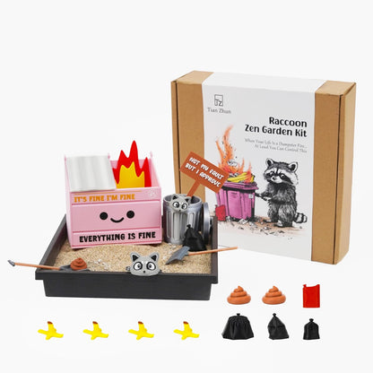Tian Zhun Dumpster Fire Zen Garden for Desk Mini Zen Garden Gag Gifts Funny Sand Tray Therapy Kit White Elephant Gifts Sand Included