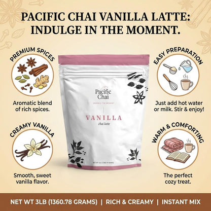 Pacific Chai Spiced Chai Latte Mix, Instant Chai Tea Latte Drink Mix, Gluten Free, Kosher Certified Powder Beverage, Café Style Chai Latte, 3 LB