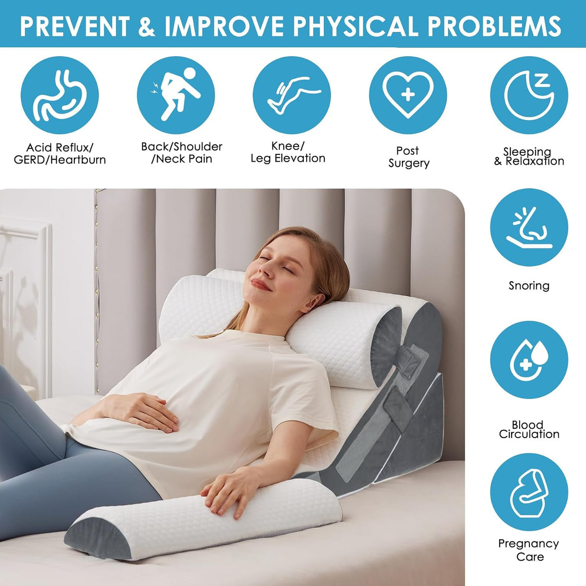 MEGCXIT Wedge Pillow Set for After Surgery, Bed Wedge, 3PCS, White/Grey