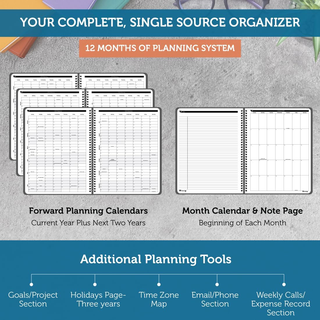 Planner Pad Spiral Bound July 2026 – June 2027 / Academic Year 8 1/2" x 11" Large 3-Tier Funnel Down 12 Month/Weekly Size Organizer, Greenish Grey Cover/Soft Green Ink
