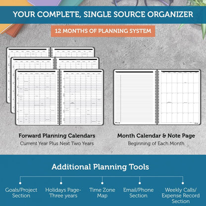 Planner Pad Spiral Bound July 2026 – June 2027 / Academic Year 8 1/2" x 11" Large 3-Tier Funnel Down 12 Month/Weekly Size Organizer, Greenish Grey Cover/Soft Green Ink