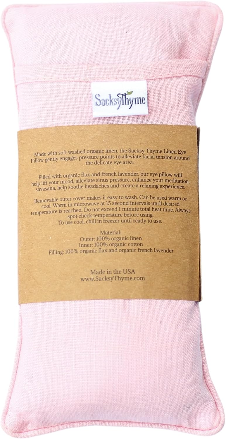 Sacksy Thyme Organic Linen Eye Pillow - Lavender & Flaxseed for Relaxation, Yoga, Stress Relief - Microwavable Heating Pad & Cool Compress - Made in USA - Gifts for Meditation