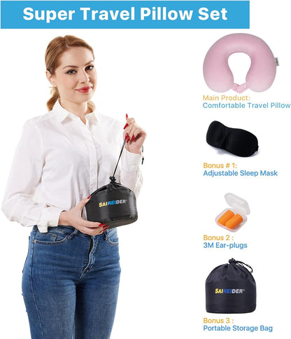 SAIREIDER Neck Pillows for Travel-Head Neck Support Travel Pillow for Traveling, Car, Home, Office Adjustable(Navy Blue)