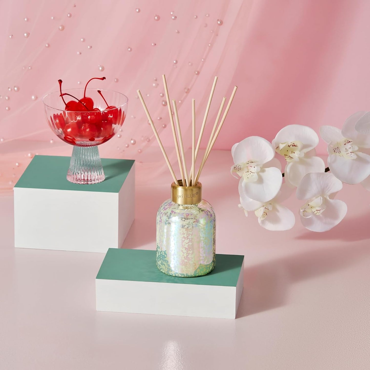 Capri Blue Reed Diffuser - Reed Diffuser Set Includes Scented Oil, Sticks, and Mercury Iridescent Glass Bottle - Home Decor Room Fresheners - Volcano (5.7 fl oz)
