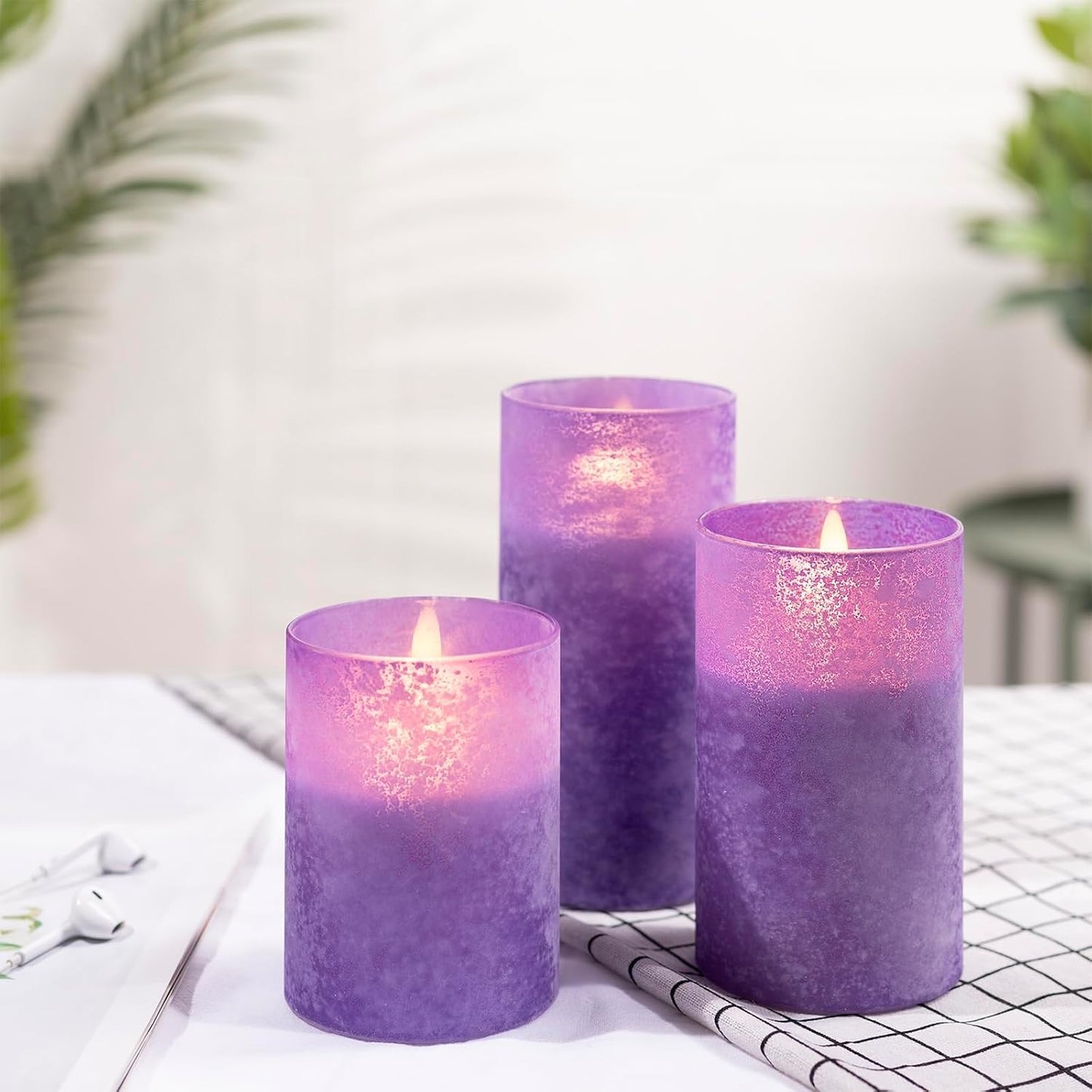 ANGELLOONG Flickering Flameless Candles, Realistic Battery Operated Candles with Remote and Timer, Set of 3 LED Candles for Fall Room Home Wedding Decor Centerpieces Table Party Christmas Decorations