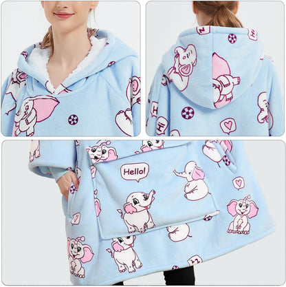 KFUBUO Wearable Blanket Hoodie for Adults Sherpa All Patterns Cat Oversized Sweatshirt Blanket with Pockets for Women