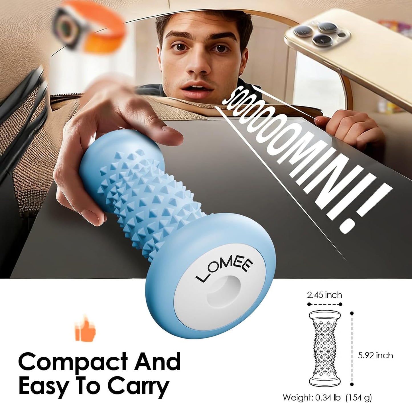 LOMEE Foot Roller Massager for Plantar Fasciitis, Foot Arch and Heel Pain Relief, Deep Tissue Muscle Massage, Feet Ergonomic & Rounded Top Design