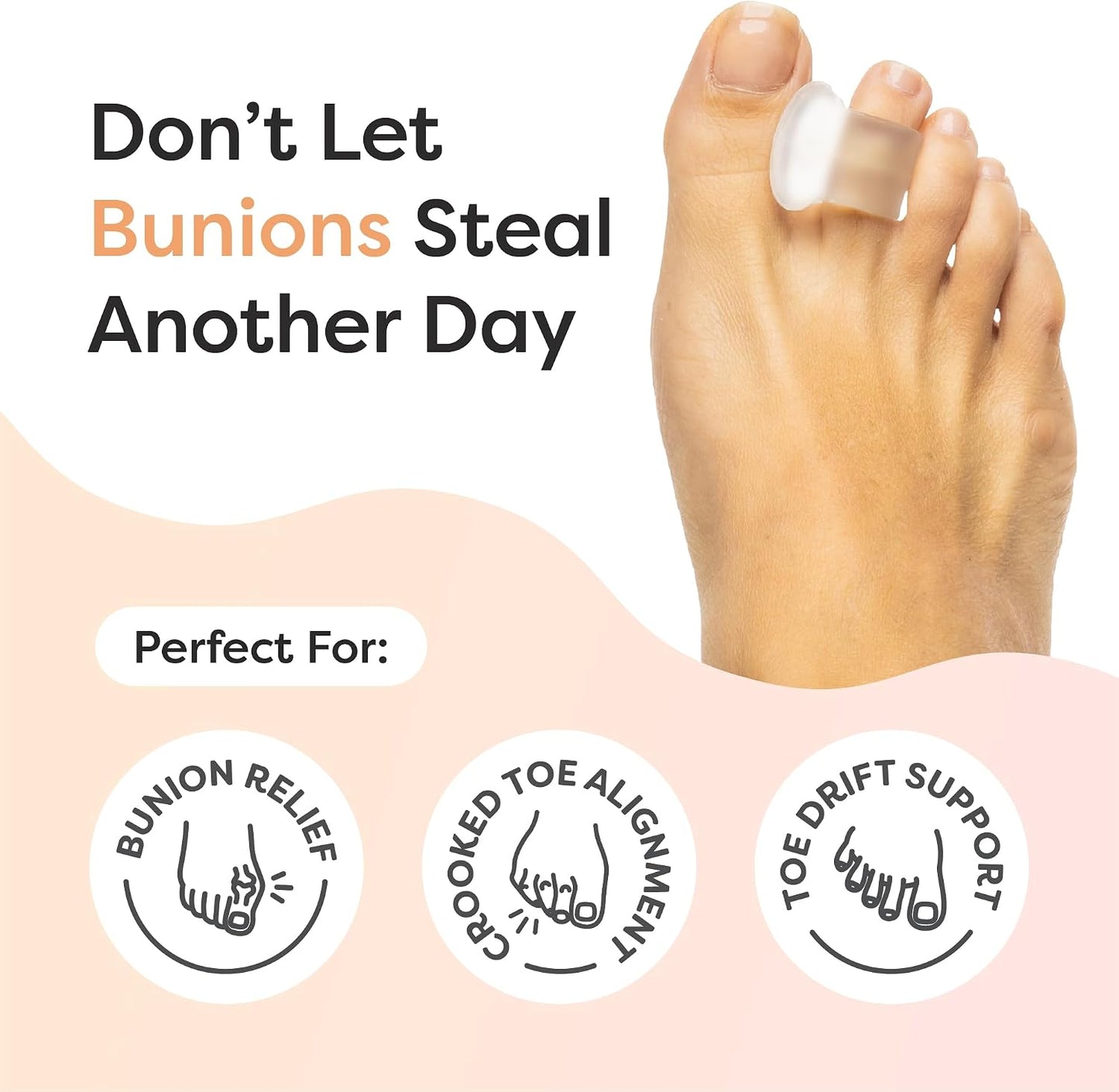 ZenToes Gel Toe Separators for Overlapping Toes, Bunions, Big Toe Alignment, Corrector and Spacer - 4 Pack (White)