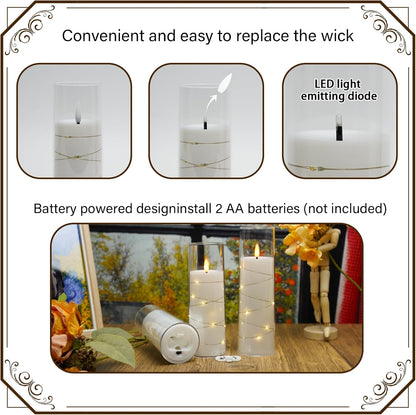 Nimiko Flickering Flameless LED Candles,Battery Operated Candles 24 Pcs with Embedded Star String,Acrylic LED Pillar Candles with Remote,Suitable for Home Decoration to Create an Atmosphere (White)