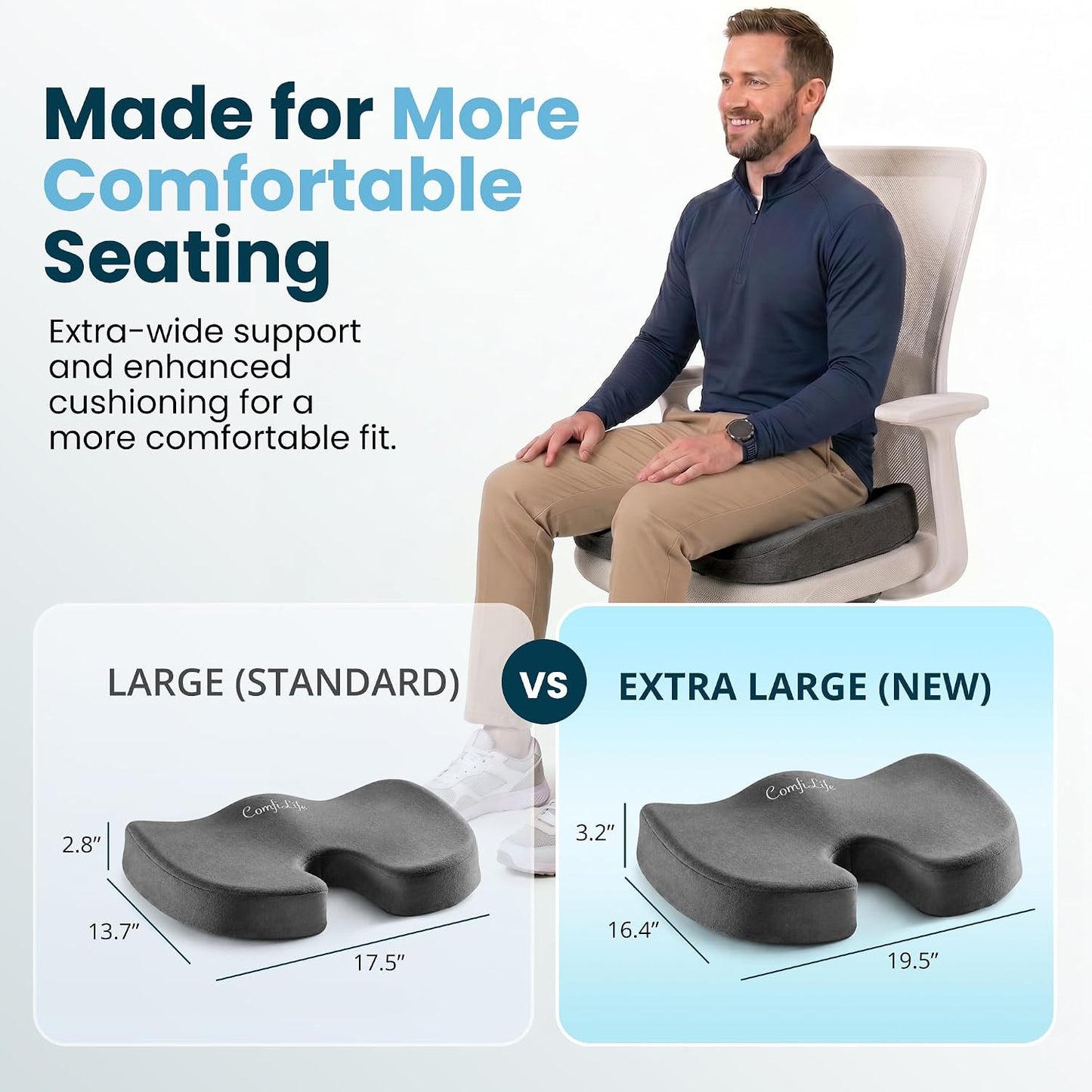 ComfiLife Gel Enhanced Seat Cushion – Office Chair Cushion – Non-Slip Gel & Memory Foam Coccyx Cushion for Tailbone Pain - Desk Chair Car Seat Cushion Driving - Sciatica & Back Pain Relief (Navy)
