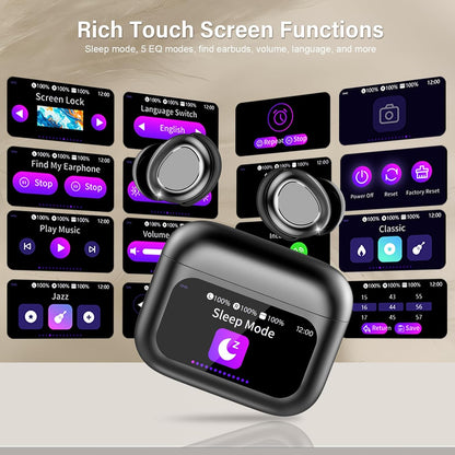 Sleep Earbuds Bluetooth 5.4 in Ear Touch Screen Sleep Headphones, Small Design Mini Sleep Earbuds for Side Sleepers with Sleep Mode, 48H Playtime Sleep Earphones Clear Calls, Raven Black
