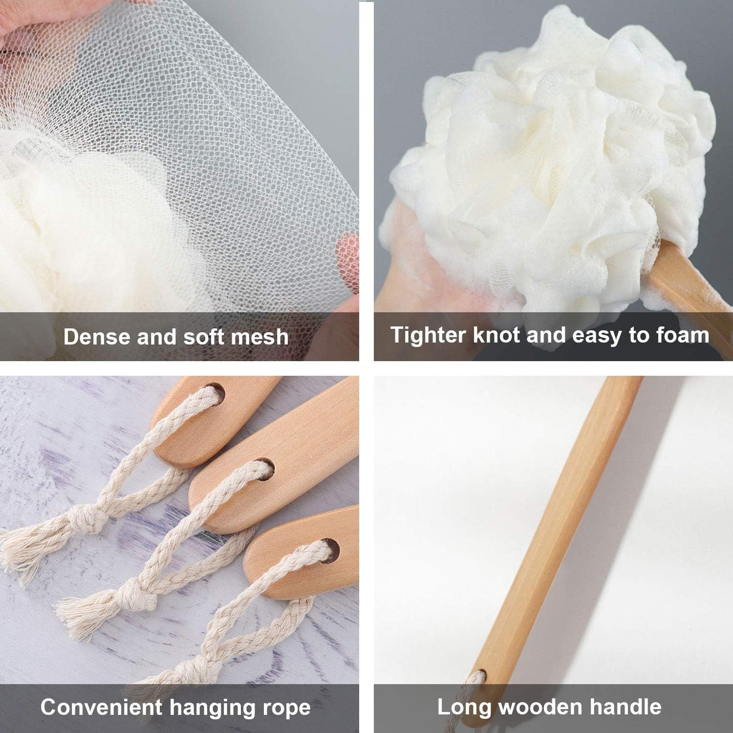 Back Scrubber for Shower & Body, Long Handle Bath Brush with Loofah Sponge, Exfoliating Shower Brush for Men and Women