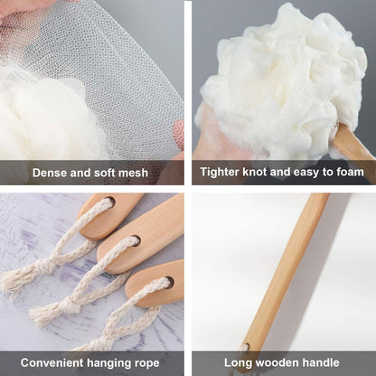 Back Scrubber for Shower & Body, Long Handle Bath Brush with Loofah Sponge, Exfoliating Shower Brush for Men and Women