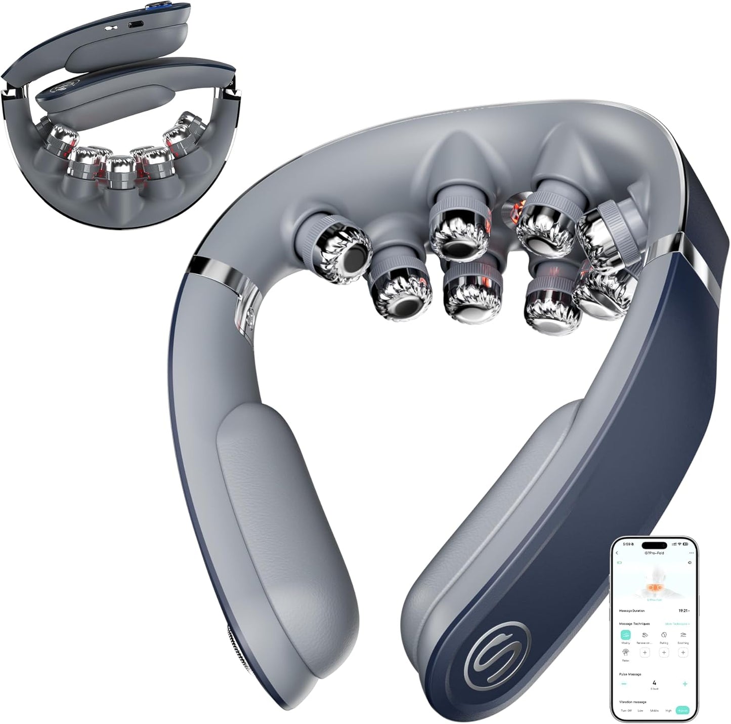 SKG G7 Pro Fold Neck Massager for Strain Relief Deep Tissue with Heat and Vibration Cordless Travel Massager, Father's Day Dad Gifts Foldable Neck Massager for Office Home Car Travel