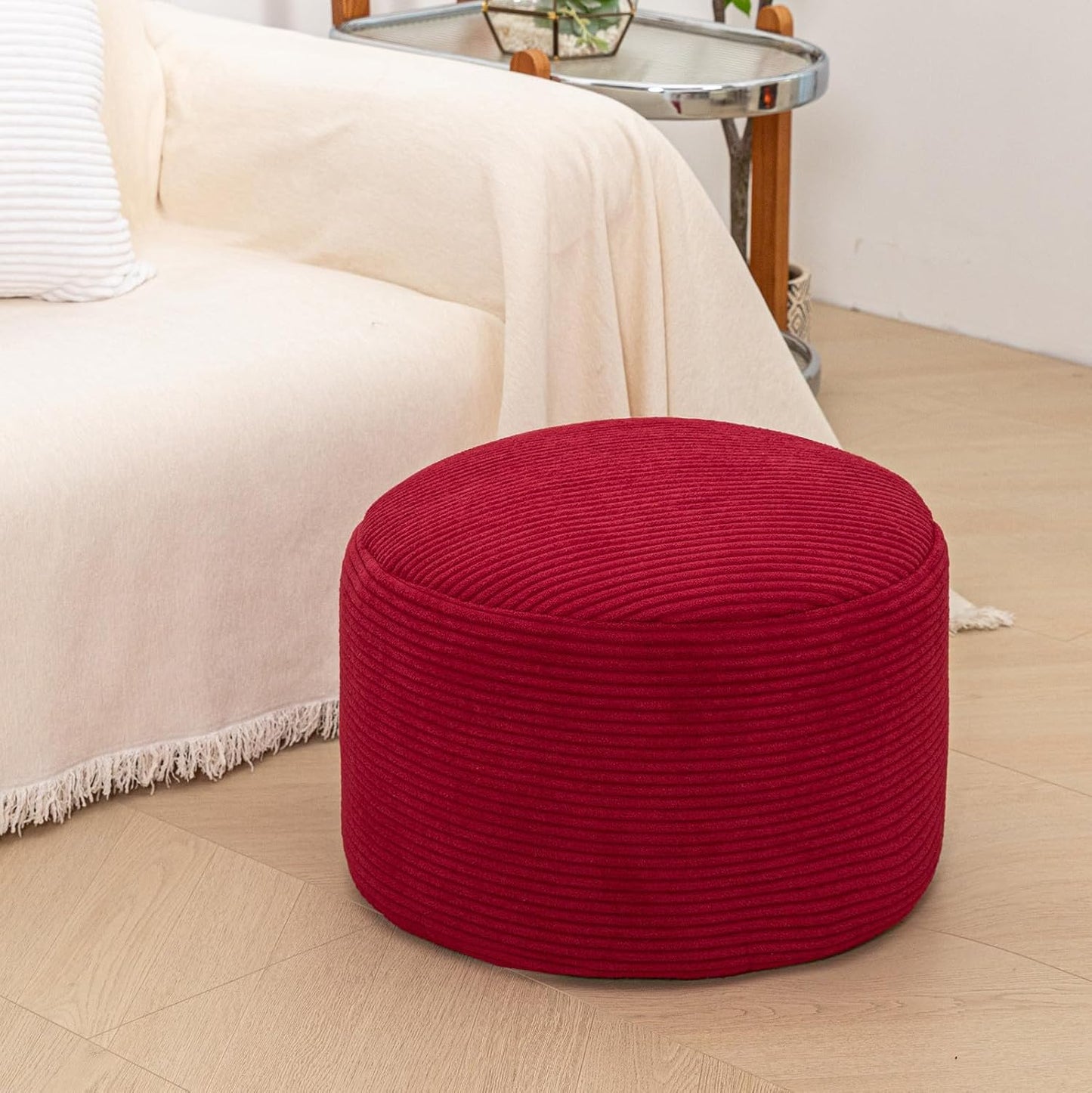 Round Pouf Ottoman 20 x 20 x 14 Inches Boho Poof Home Decor Floor Pouffe Ottoman Foot Rest for Couch Sofa Bean Bag Chairs Living Room Bedroom (Green)