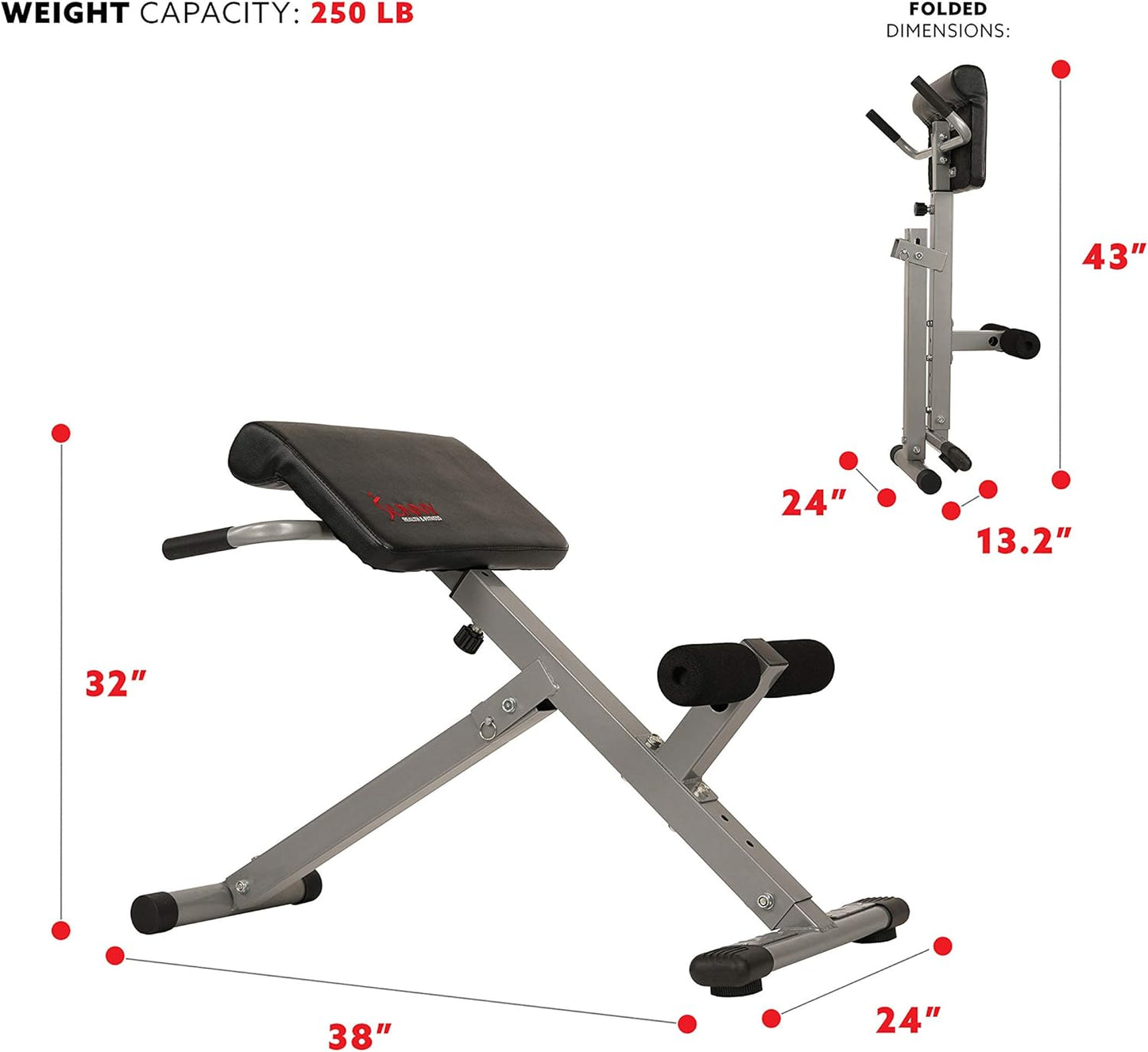 Sunny Health & Fitness Multi-Function Roman Chair with Dip Station & Sit-Up Bench, Adjustable Heavy-Duty Strength Training Equipment for Glutes, Core & Lower Body Workouts, Hyperextension Machine for Home Gym