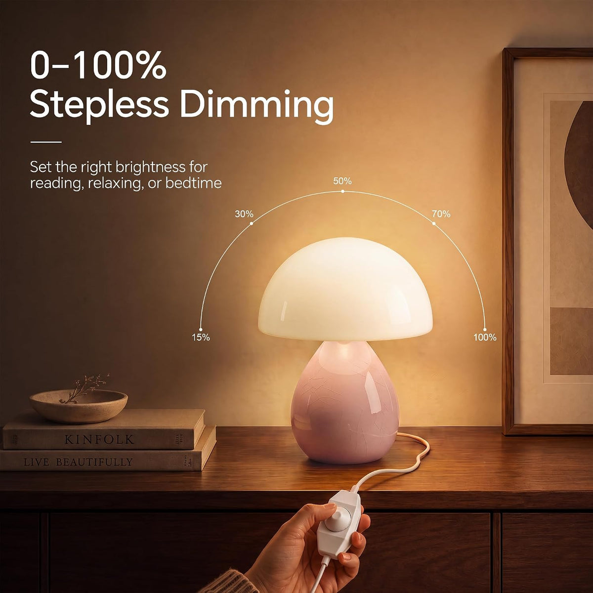Dawnwake Mushroom Lamp Table Lamp for Bedroom-Small Desk Table Lamps,White