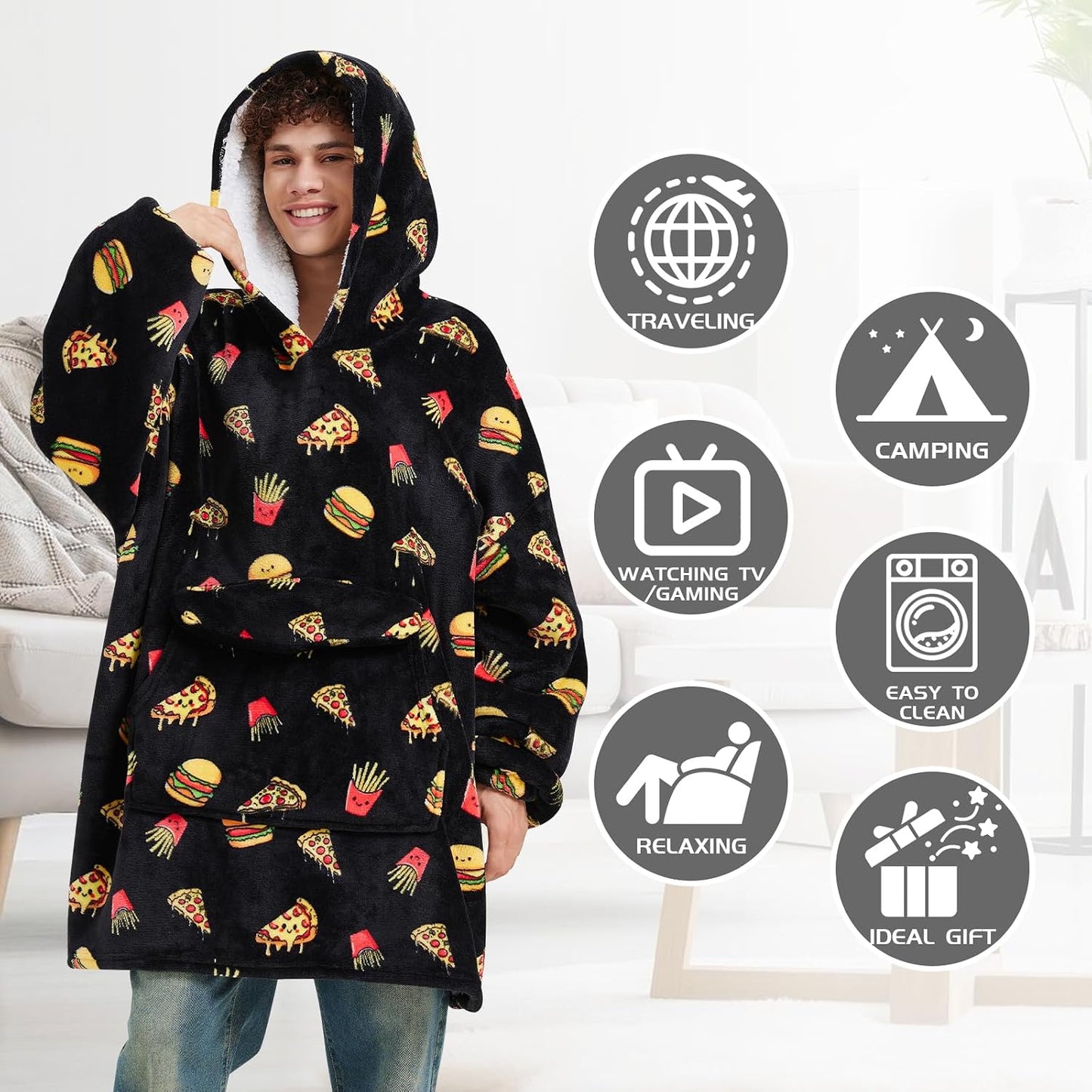 Mewkou Wearable Blanket Hoodie for Adult,Oversized Sherpa Fleece Blanket Hoodie for Women Men,Grey
