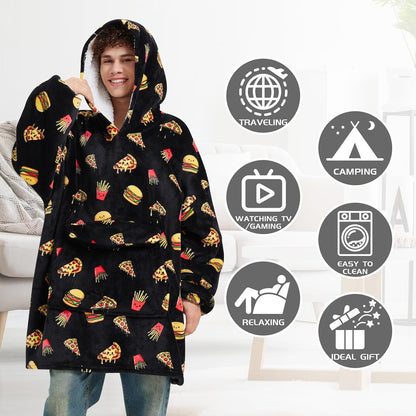 Mewkou Wearable Blanket Hoodie for Adult,Oversized Sherpa Fleece Blanket Hoodie for Women Men,Grey