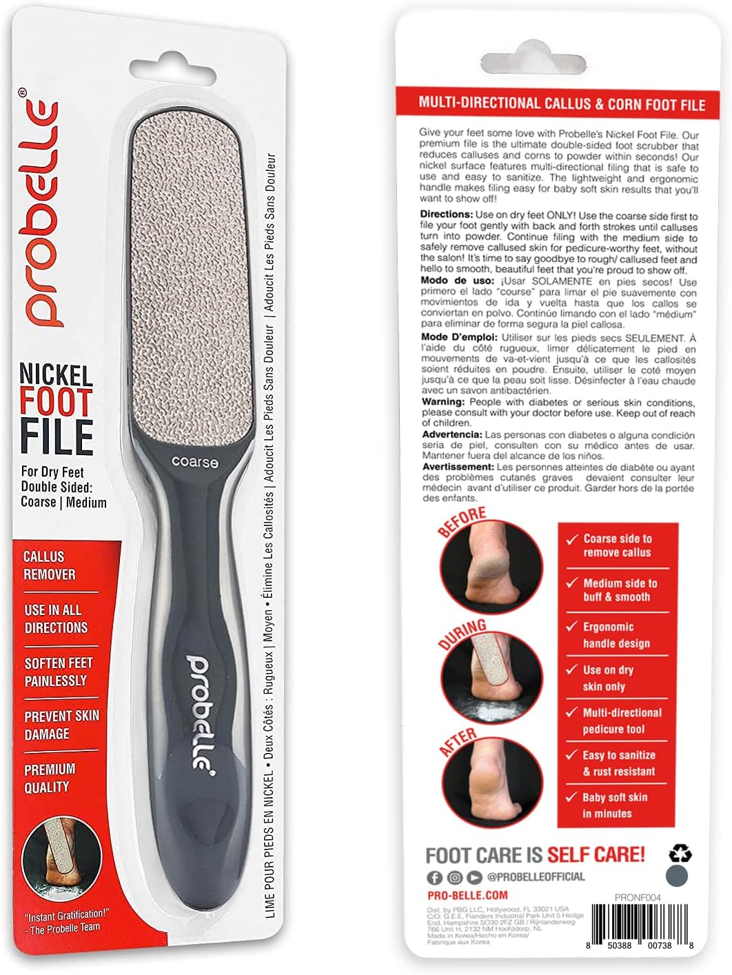 Probelle Double Sided Multidirectional Nickel Foot File Callus Remover - Immediately Reduces calluses and Corns to Powder for Instant Results, Safe Tool (Dark Grey)