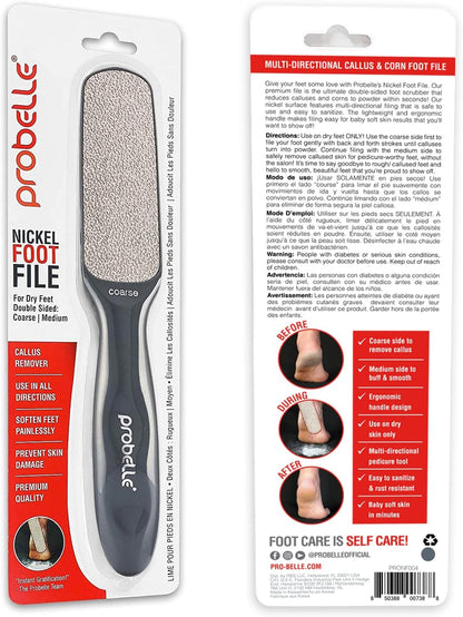 Probelle Double Sided Multidirectional Nickel Foot File Callus Remover - Immediately Reduces calluses and Corns to Powder for Instant Results, Safe Tool (Dark Grey)