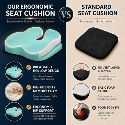 Seat Cushions for Office Chairs Wheelchair Cushion for Long Sitting Back Pain，Memory Foam Seat Car Computer Desk Chair Cushion，Coccyx Cushion for Tailbone Pain Relief Cushion Office Chair Black