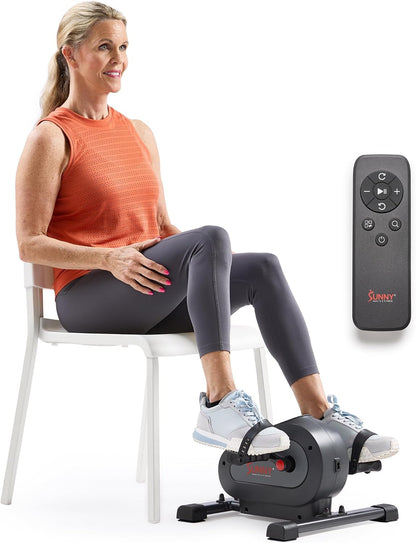Sunny Health & Fitness Smart Motorized 2-in-1 Pedal Exerciser, Indoor Compact Under-Desk Mini Bike for Low-Impact Cardio Workout and Physical Therapy, Free SunnyFit Training App Connection