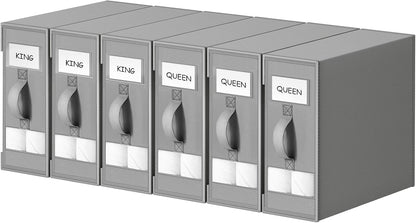 DIMJ Bed Sheet Organizers and Storage - Foldable Sheet Holder, Linen Closet Organizer Box for Sheets Set, Bedding, Blankets, Towel (King & Queen Size), Grey