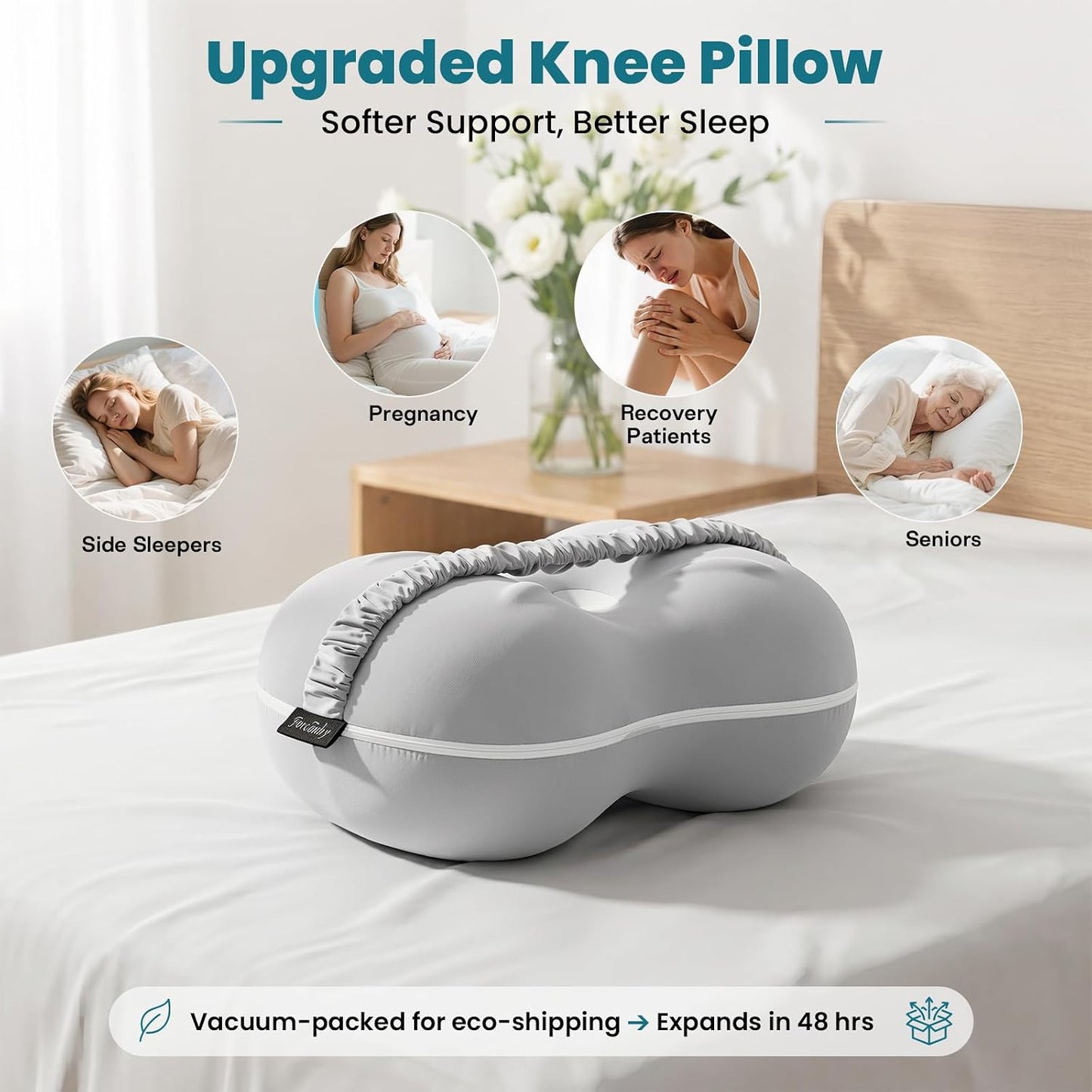 Knee Pillow for Side Sleepers - Smooth Spine Alignment Pillow, Memory Foam Knee Pillows for Back Hip Pain, Spine Aligning, Sciatica, Surgery Recovery, Pregnancy