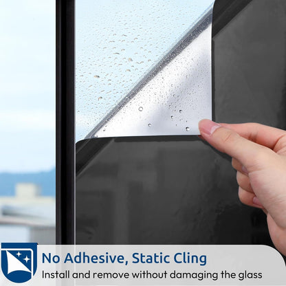 rabbitgoo Window Privacy Film One Way Window Tint for Home, Removable Reflective Heat Sun Blocking Anti UV Glass Door Covering, Mirror Tinting Film House Office, 17.5 Inch X 6.5 Feet, Black Silver