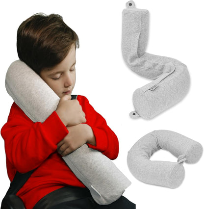 Dot&Dot Twist Memory Foam Travel Pillow, Bendable Neck Pillow for Airplane, Car and Home, 26-Inch Adjustable Roll with Washable Cotton Cover, Gray