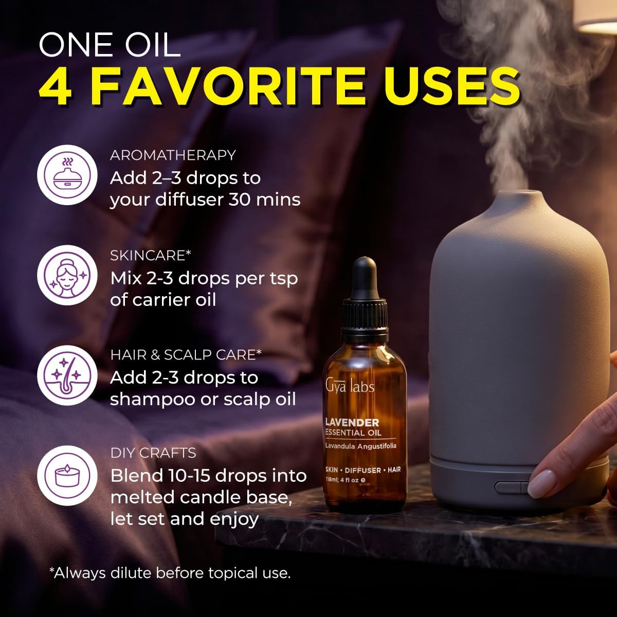 100% Pure Lavender Essential Oil for Skin & Diffuser - 4 Fl Oz