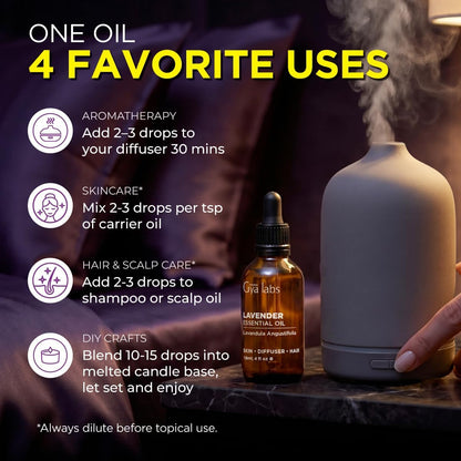 100% Pure Lavender Essential Oil for Skin & Diffuser - 4 Fl Oz
