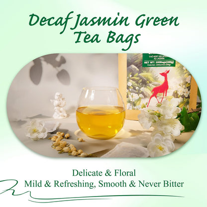 WT WEETEE Decaf Jasmine Green Tea Bags 100 Count, Natural CO2 Decaffeinated