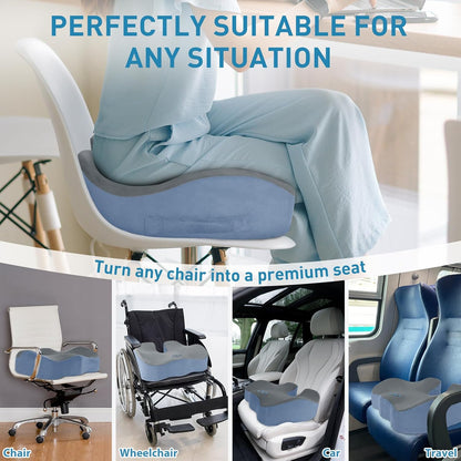 BlissTrends Seat Cushion with Velvet Cover, Thick Memory Foam Cushions for Office Chair, Car Seat, Airplane, Relieving Pressure Tailbone Sciatica Back Pain for Long Sitting, Car Drivers 4.7in Black