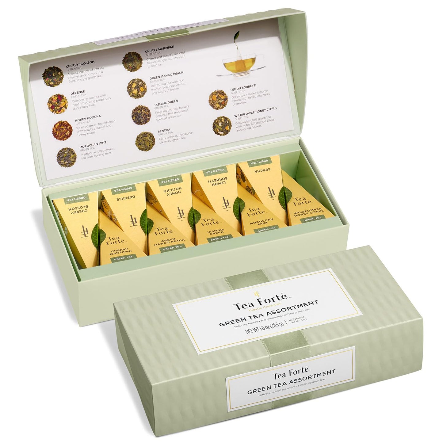 Tea Forte Premium Petite Presentation Box Gift Set Sampler, 10 Count, 2 of Each Blend Individually Wrapped Handcrafted Pyramid Infuser Bags, Demoiselle Tea
