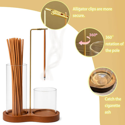 2 in 1 Incense Holder for Sticks, Insence-Stick Holder with Glass Ash Catcher & Incense Sticks Organizer, Anti-Ash Flying Incense Burne for Yoga, Spa, Meditation, Wooden Home Decor