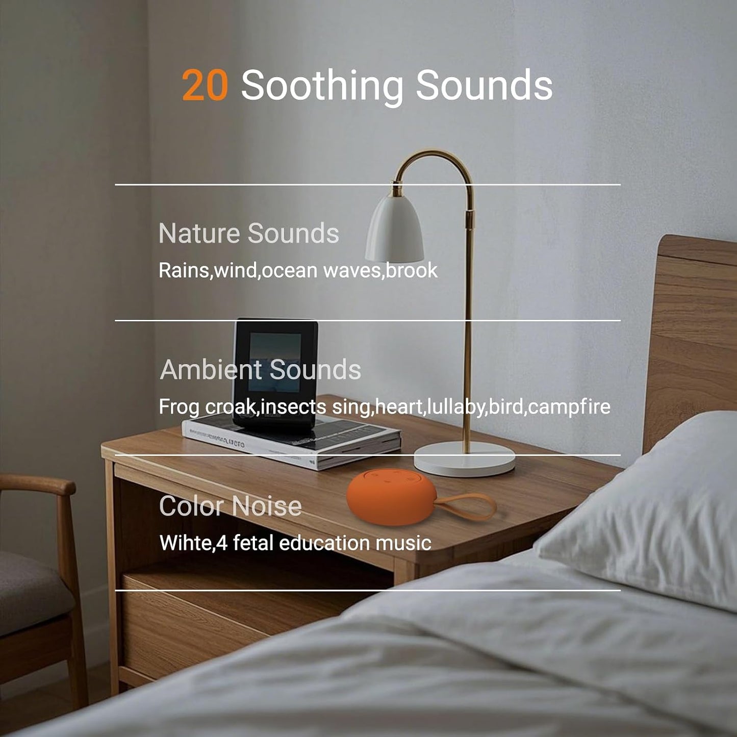 Portable Baby Sound Machine [White Noise for Babies Kids Adults][Timer Function][20 Soothing Sounds][Sleep Soother] 15 Hours Battery Life, Travel,Registry,Gifts,Shower,Clips on Baby Stroller