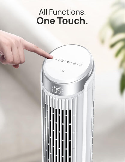 DREO Tower Fan for Bedroom, 90° Oscillating Fans that Blow Cold Air, 5 Speeds, 4 Modes with 26ft/s Velocity, 12H & 28dB Quiet Timer, Remote, Touch, 40" Standing Floor Fan for Home Office, Black