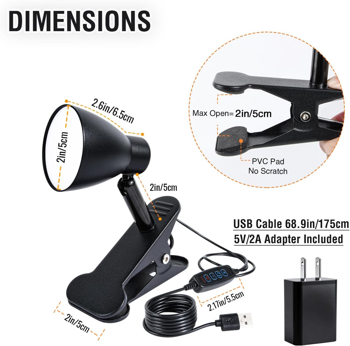 CRI 90+ Eye-Care Clip Light for Reading, 6W Small Clamp Lamp for Desk, Flexible Gooseneck Clip Lamp for Bed Headboard with 3 Color Modes & 10 Brightness(Adapter Include)
