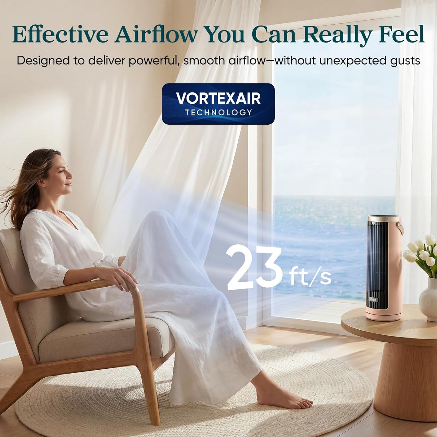 LEVOIT Tower Fan for Bedroom, 20dB Quiet Desk Fan with 23ft/s, Portable & Easy to Carry, 3-Angle & 5-Speed Mini Oscillating Fan, DC Motor, Bladeless, Remoter, 12H Timer, for Home, Room, Office, White