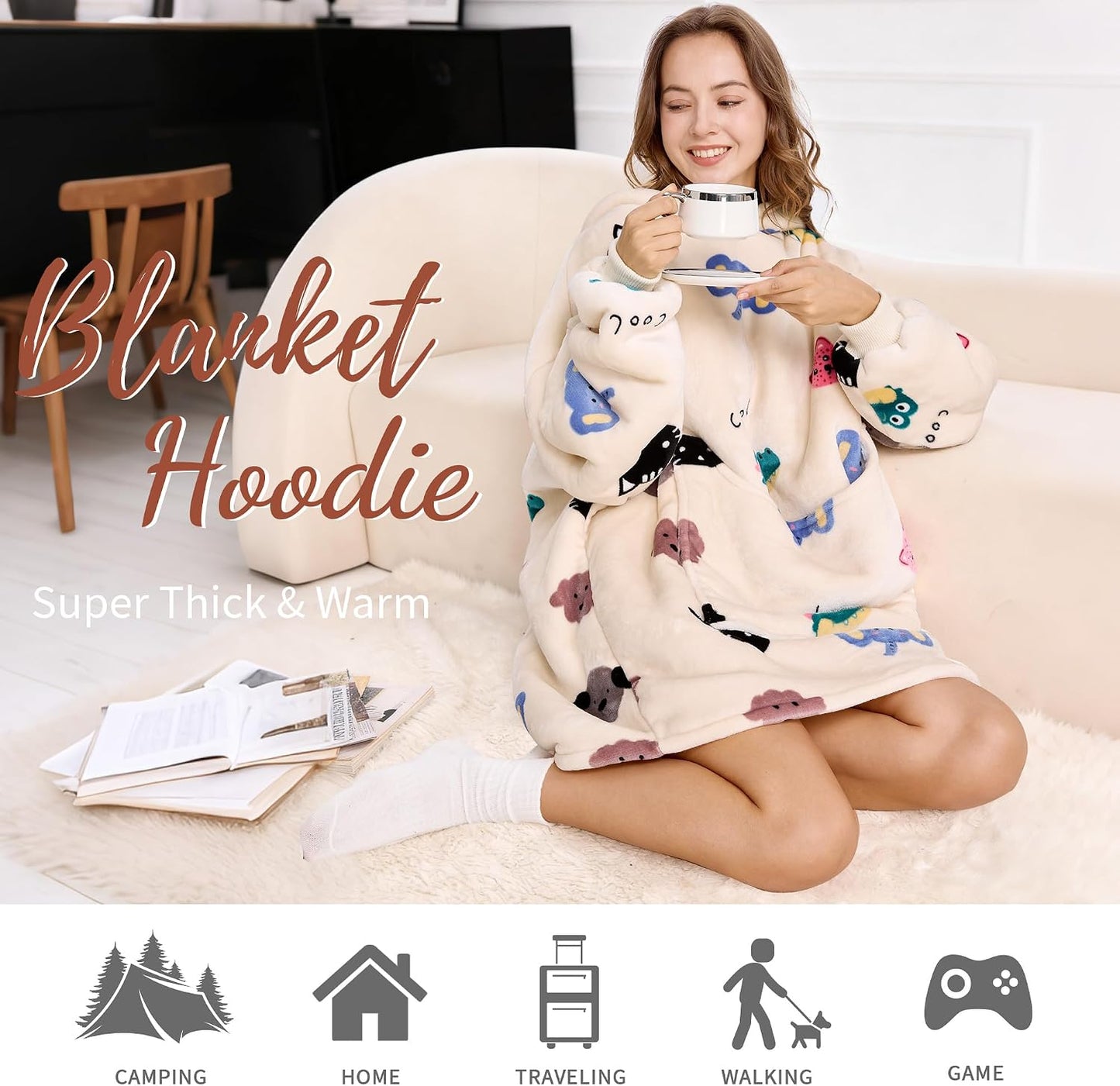 Aemilas Wearable Blanket Hoodie - Warm Sherpa Blanket Sweatshirt as Gifts for Adult Women Mom Men, One Size Fits All